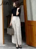 Pantalon féminin Jxmyy Produit de mode printemps et été blanc haute taille droite largement mince décontracté Drop Nine Point Suit