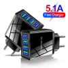 5.1A QC3.0 4usb Fast Luminous Charger 4-Port European American British Mobile Travel Charging Head Power Bank