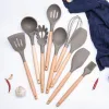 Utensils Silicone Kitchen Utensils Set Silicone NonStick Cookware Ecofriendly Kitchen Cooking Tool Wooden Handle Spatula Egg Beaters