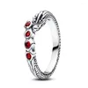 Clusterringen Authentieke 925 Sterling Silver Sparkling Gold Dragon met rode kristallen ring voor vrouwen Gift Fashion Jewelry