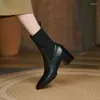 Boots Blapunka Kvinnor äkta lädersträckblock Hög häl Ankel handgjorda slip-on kvinna nakna skor 34-42 designer lyx