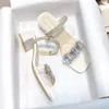 Rimocy Fashion Rhinestone Sandals for Women Summer Square Heel