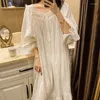 Kvinnors sömnkläder Pure Cotton Victorian Night Dress Women Spring Autumn White Full Sleeve Vintage Nightgowns Long Robe Peignoir Princess
