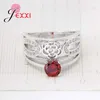 Anelli a grappolo Vintage Red Cubic Zircone largo fiori cavi 925 Sterling Sterling For Wedding Fedding Party Trendy Band Ring Bijoux Bijoux