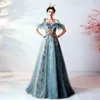 Party Dresses Royal Evening Dress Sparkle Formal Gown Spaghetti Strap Ruffle Sleeve Sequins Pärled Floral Print Boho A-Line Tulle Bridal