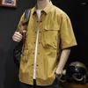 Herren lässige Hemden männlicher kurzer Kurzarm mit Taschenhemd Kleidung Sommer Japanische Vintage -Ästhetikdesigner Mode 2024 I.