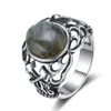 Anéis de banda 925 anel de prata esterlina 10 * 12mm Celestial Stone Natural Labrador Axe Hollow Design Jóias Anel Turquesa das Mulheres Presente Q240427