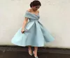 2020 Light Sky Blue Cocktail Dresses Off the Shoulder Tea Length a Line Satin Homing Dresses Formal Eccase Party Glown Custom 6654271