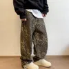 Hiphop Style Pants Retro Hop Leopard Print Mens med Crotch Soft Breattable Fabric Mid midjefickor för bekväma 240412