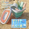 11 PCS Embet Beach Toy Set met opvouwbare emmer Play Sand Toys Set Shovel Rake Sprinkler Children Beach Toys for Toddlers 3age 240419