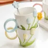 Mugs Easy to clean cup that wont fade porcelain cup tulip cup comfortable grip durable tulip pattern high-quality ceramic beverage cup J240428