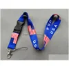 Party Favor Trump U.S.A avtagbar flagga av USA: s nyckelkedjor Badge Pendant Gift Moble Phone Lanyard Drop Delivery Home Gar Dh7xe