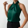 Kvinnors blusar Kvinnor Summertoppar Elegant satintank för blus med Halter Neck Loose Fit Office Vest Smooth Imitation Silk Party