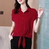 Camicette femminili 2024 Summer Solid Color Polo-collo Pulsante con la moda Simplicity Casualmente versatile Sceplitura Short Shirt Top