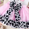 Baby Princess Clothes Set Toddler Girls Cartoon Letter Tryckt Falbala Fly Sleeve T-shirt Ko Mönster Bågar Spets tyllkjol 2st Toddler Kids Outfits Z7929