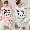 Vêtements de nuit pour femmes hiver femmes sommeil de sommeil panda panda pyjama à manches à manches pyjamas de pyjamas de flanelle