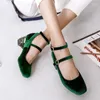 Chaussures habillées Concise printemps 2024 Velvet massif Flock Womens Square Toe STRAP BLING Talon pailleté 5cm femme pompes Green Taille 45