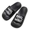 Lagerfield Karl Woman Black Buty Summer Slipper Slipper Slipper Luksus Flip Flip Flop Flat Gide Black Rubber Sole Man Man Designer Mokora basenowa