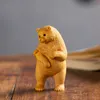 XS097-9 cm Handgesneden buxus Buxus Canving Animal Standue Home Decor -Lovely Polar Bear Chinese folk Craf 240418