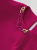 Women's Two Piece Pants SEQINYY Purple Red Suit Summer Spring Fashion Design Women Runway Chain Sleeve Top Office Lady High Street Belt