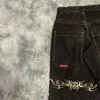 Jnco Jeans Y2K Hip Hop Retro Grafik bestickt Baggy Jeans Schwarze Hosen Männer Frauen Harajuku Gothic High Taille Wide Hosen 240420