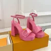 Shake plataforma sandália sandálias de designer de 12 cm saltos grossos sandale sapatos de luxo hardware bezerro de couro brock calcanhar sapatos de partido de partido de alta qualidade rosa nude