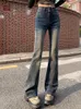 Frauen Jeans Frühling lang ausgestellte Hosen Frauen Retro Mode hohe Taille koreanische Damen Glockenboden Hosen Plissee Frau Hosen