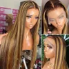 150% 밀도 24 인치 13x6 하이라이트 OMBRE DEEP Straight Lace Front Wigs Human Hair 4/27 컬러 가발 꿀 금발 레이스 정면 가발