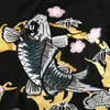 LyPRERAZY RETRO japonês bordado camiseta bordada koi peixe impressão branca de verão Harajuku masculino Hip Hop Street Roupas 240422