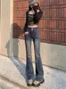 Frauen Jeans Frühling lang ausgestellte Hosen Frauen Retro Mode hohe Taille koreanische Damen Glockenboden Hosen Plissee Frau Hosen