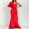 Basis Casual jurken Afrikaanse stijl Elegant Party Y Avond Women Long One Shoder bodycon Split vrouwelijke ruches Maxi Red Dress Drop Deli Dhajv