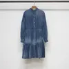 Casual Dresses Gradient Denim Dress for Women Ruffled Collar Single Breasted Fall 2024 Elastic midja Löst kvinnlig mantel