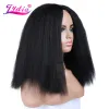 Wigs Lydia Synthetic 15Inch Wigs Kinky Straigt Neat Hair Kanekalon Heat Resistant African American With Skin Topper Full Daily