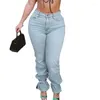 Dżinsowe dżinsy stylowe listu wydrukowane Demin 2024 Summer Women Midi talia Casual Street Blue Blue Spodni