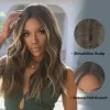 Wigs Brown Long Synthetic Pruiken met blonde highlights Middle Part for Women Curly Wavy Cosplay Haar Wig Heat Resistant Fiber DailySeus