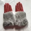 Hurtowe damskie skórzane rękawiczki z mankietami z królików futrzanych