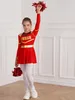 Childrens and Girls Cheerleading Abbigliamento Halloween Uniforme Abito da ballo in ginnastica a maniche lunghe con pompe pompe cravatta intrecciata 240425