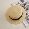 50Pcs/Lot Simple Summer Beach Hat Female Casual Lady Women Flat Brim Bowknot Straw Cap Girls Sun Hat Chapeu Feminino