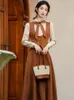 Work Dresses Retro England Style Woman Outfits Vintage Modern Bow Plaid Shirt Tops & Striped Midi Skirt Elegant Lady 3 Piece Sets Formal