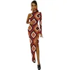 Casual Dresses African Styles Bodycon Dress Autumn Retro Geometry Sexy High Slit Long One Shoulder Custom Party