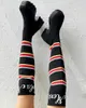 Boots Long Women's Letter Pattern Striped Over Knee Platform Knit Winter Sock Fabric Thick Heel High Heels