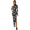 Casual jurken Spooky Halloween bodycon jurk herfst hekserij print schattige hoge spleet lang een schouderontwerpfeest