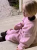 Kledingsets HoneyHerry Winter Kinderkinderen Casual Gevotte tweedelig roze Comfortabele verdikte Warm Sports Kinderkleding Meisjes