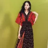 Partykleider Frauen Kleid Vintage Korean Style Böhmisch florale lässige lockere vestidos Robe Maxi V-Ausschnitt Baumwolle lange für