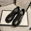 Chaussures décontractées médaille britannique en cuir souple oxfords femmes appartements ballerina carrée orteil talons épais moments noirs small 2024