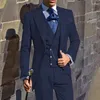 Men's Suits Luxury Tuxedo Navy Blue For Men Single Breasted Peaked Lapel Slim Fit 3 Piece Jacket Pants Vest Tailor-made