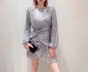 Casual Dresses Arrival Women Fashion Bling Beading Long Sleeve Slim Fit Mini Dress Lady Sexy Party Club O-neck Backless Wrap Hip