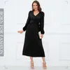 Casual Dresses Sexy V-neck Bubble Sleeve Pleated Cross Dress 2024 Vintage Elegant Party Cocktail Featuring Green Long