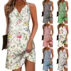 Sukienki swobodne sukienki damskie zbiornik Summer Floral Button Print Split Szyja Mini aktywna moda codzienna wakacje