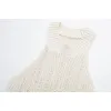 Shirts Women Fringe Pearl Woman Knit Crop New Sleeveless Cropped Vintage Halter Neck Fashion Female Shirts Chic Tops